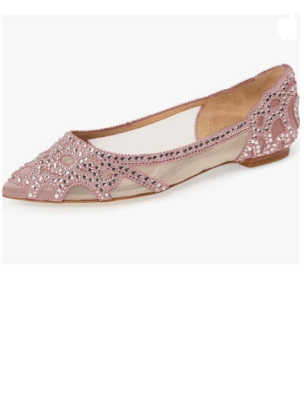 XYD Pinkish Pointed Toe Rhinestone Flats Mesh Slip-on Crystals Wedding Shoes